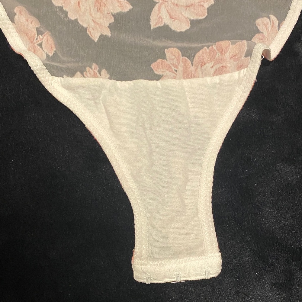 Vintage Rosy Floral Sheer Mesh Bodysuit | 34B NWT | Deadstock French Lingerie - Picture 10 of 16